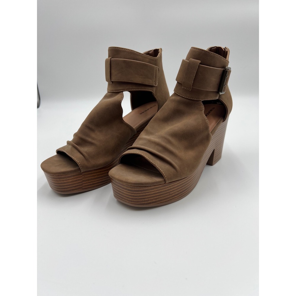 Maurices Waverly Brown Buckle Block Heel Platform Sandals 8.5 209996